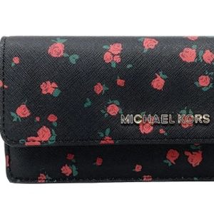 NWT-Michael Kors Floral Wallet Black